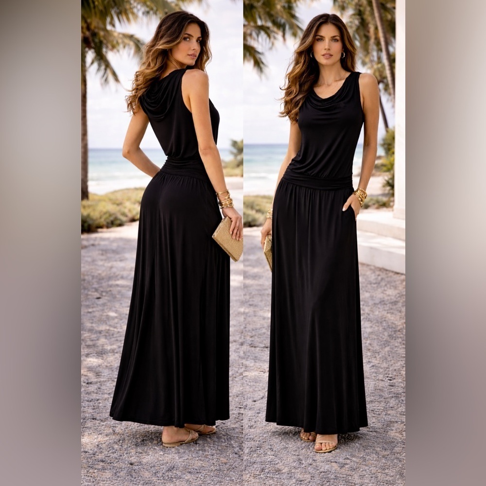 Trina Turk Sleeveless Maxi Dress/cowl neck & hoodie Effortless Midnight Allure